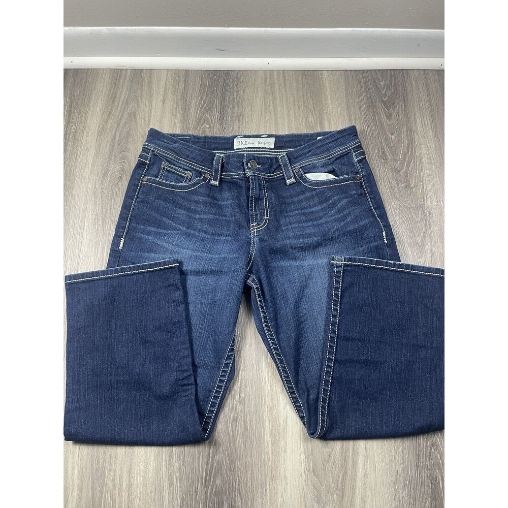 BKE Harper Crop Sz 34 Blue Denim Jeans Dark Wash Mid Rise Stretch Capri EUC